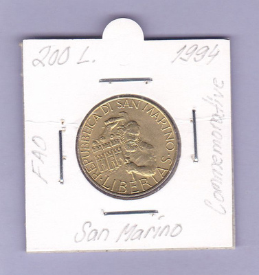 San Marino 200 Lire v.1994 KM#313 Comm.