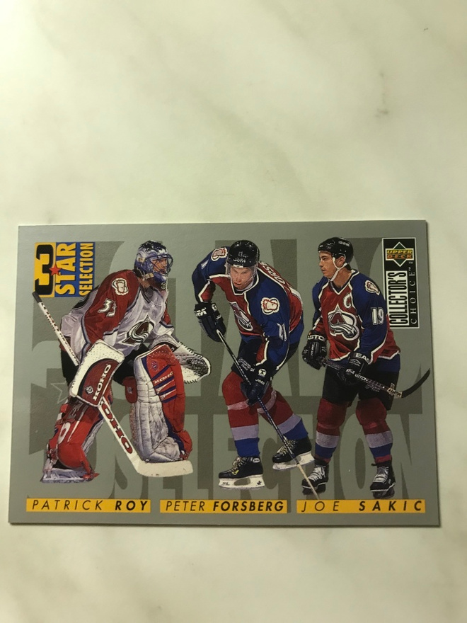 1996-97 Collector's Choice Patrick Roy , Forsberg , Sakic