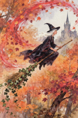 Halloween noita lentää luudalla