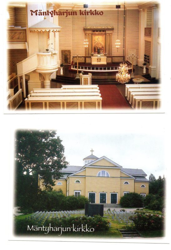 Mäntyharju: Kirkko sisältä ja ulkoa (2 korttia)