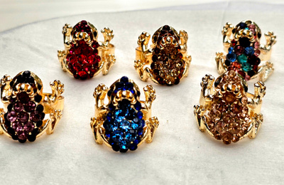 Cute Vintage Frog Rhinestone Ring – Adjustable – Choose Colo