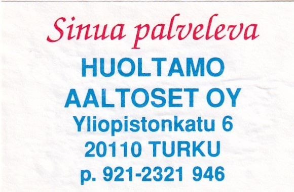 Turku, Huoltamo AALTOSET Oy , 1/12