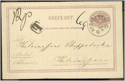 1883 postikortti Ruotsista - lunastus 12p