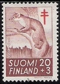 1962 TUB merkki Näätä 20 + 3 mk leimattu LaPe 552