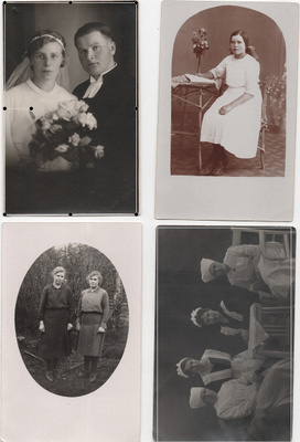 4 vanhempaa valokuvaa, hääpari 1933, kaikki 4e