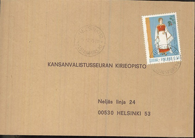1972 kansanpuku-Perniö lähes loisto kirjekuorella