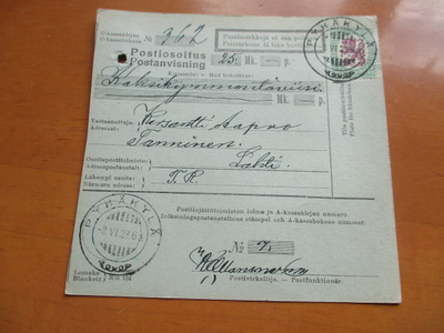 1923 Pyhäkylä (Pyhäjärvi Vpl) postiosoitus os Lahti TR