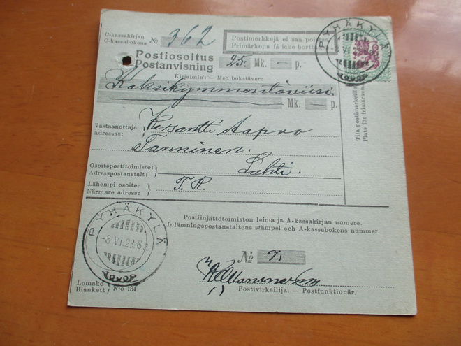1923 Pyhäkylä (Pyhäjärvi Vpl) postiosoitus os Lahti TR