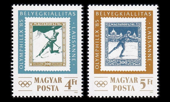 Unkari 3743-4 ** Postimerkkinäyttely OLYMPHILEX (1985)