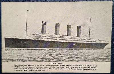 Laiva Titanic. Vanhakortti.