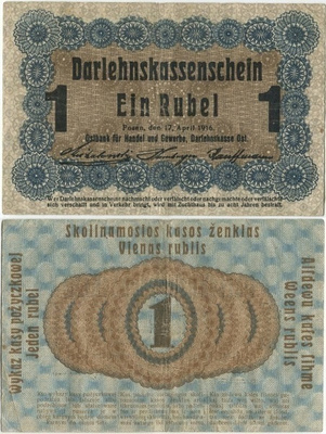 Saksa 1 Rubel 1916 (P-R122d) VF, WW1 miehitys