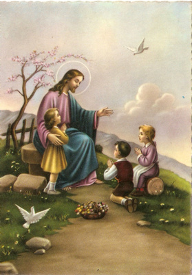 Jeesus ja lapset. Kiiltopinta. Ei kulk.