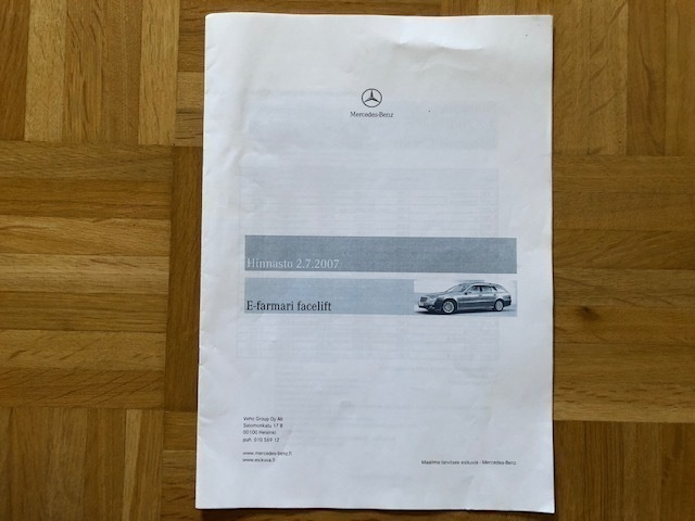 Hinnasto ja lisävarusteet Mercedes S211 E-luokka 2007. Esite