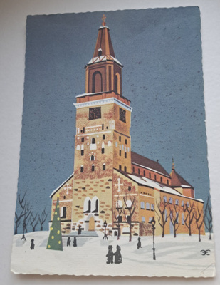 Turku, Tuomiokirkko,piirretty signeeerattu jouluk, kulk.1961