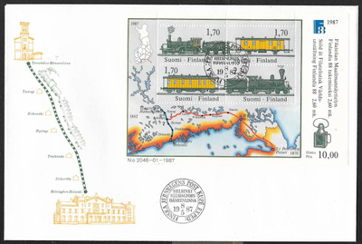 Finlandia 88 1987 FDC (LAPE 1014-1017 ; BL3) Finska jernvä..