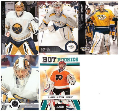 5 x CARTER HUTTON Sabres, Predators, Flyers, sis. 1 x RC Kor