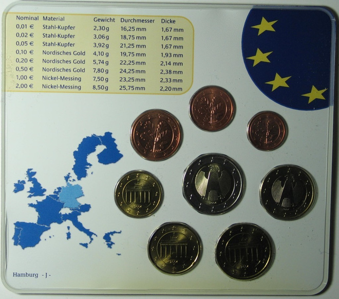 2004 BU- setti Saksa 1c - 2euro rahapaja "J" Hamburg