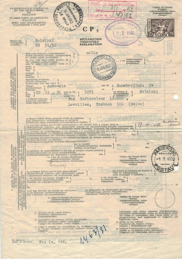 1930 25mk puunhakkaaja tiedustelu Ranskaan 1952