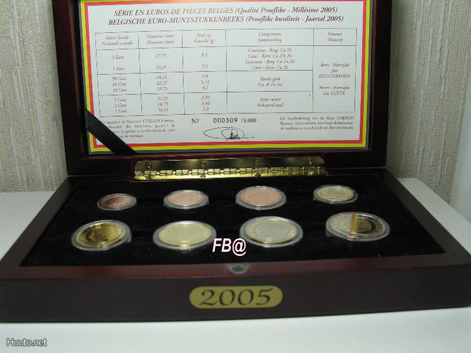 2005 BELGIA 1c - 2euro  Proof sarja laatikossa.