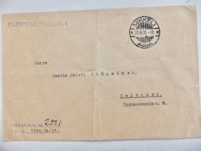 VANHA Virkakuori Polkupyöräpataljoona 3 Leima+ Mikkelli 1931
