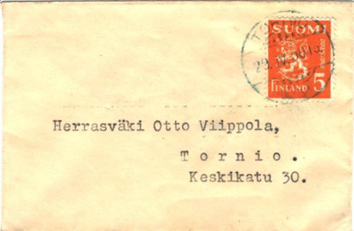 POSTILÄHETYS PAIKALLISKIRJE TORNIO