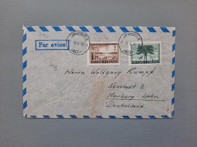 FDC Suomi 1949 Metsä Lape 20e lentoposti Saksaan