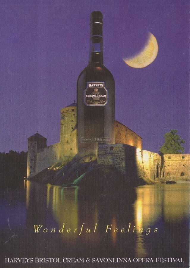 Savonlinna oopperajuhla ja Bristol cream mainoskortti
