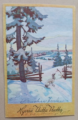 Jänis, riukuaitaa ja kinoksia, kaupunkia p. 1946 + Tubi-jm