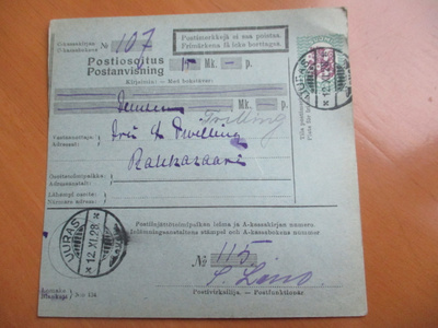 1928 Uuras osoitekortti Ravansaareen