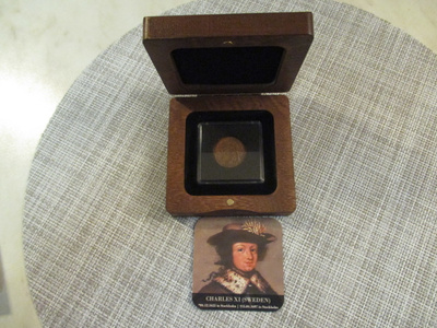 Ruotsi 1/6 Öre 1666-1686 Kaarle XI haaksirikko,Riika Latvia