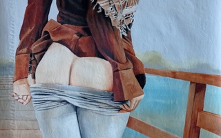 Ruudullinen kaulahuivi  öljymaalaus paperille 43 x 60 cm