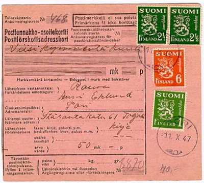 M30 1947 postiennakko paikalliskirje