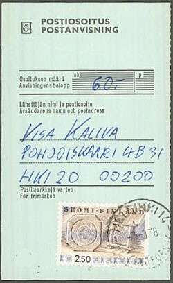 1976 2,5mk juustomuotit postiosoitus