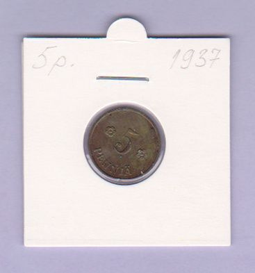 5 penniä v.1937 KM#22