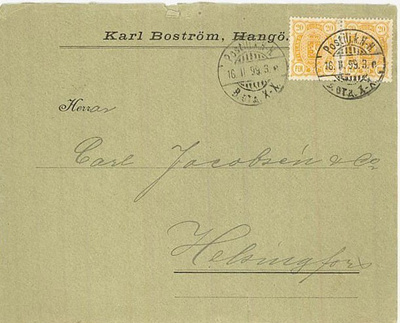 Boström Hanko - firmakuori 1899 Hkiin 20p pari