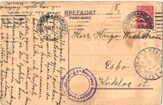 POSTIKORTTI HELSNKI-ESBO KÖKLAKS ST.+ SENSUURILEIMA