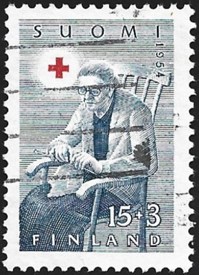 1954 Punainen Risti 15 mk + 3 mk leimattu  LaPe 423