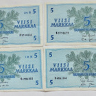 4 Seteliä 5 mk 1963 Litt B Sarjat P N V X Hyvät - pikkukuva 1