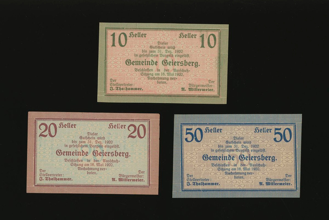 Itävalta 10, 20, 50, Heller, Geiersberg 1920