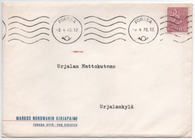 Firmakuori Forssa Nordmanin kirjapaino 1970 + tarra