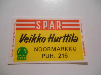 TT Etiketti SPAR Veikko Hurttila Noormarkku