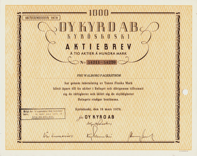 OKK 1970 Kyro Oy, Kyröskoski pörssi