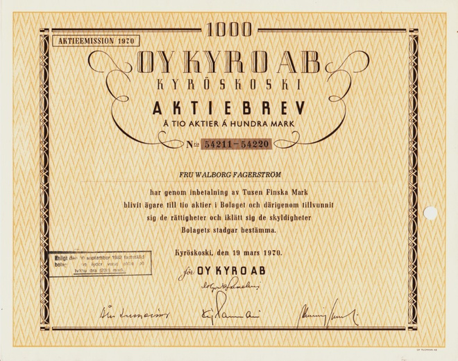 OKK 1970 Kyro Oy, Kyröskoski pörssi