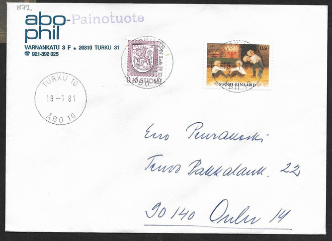 Postilähetys - Joulu 1980 (LAPE 873) Turku 19.1.1981