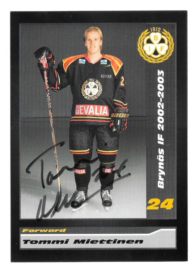 2002-03 Brynäs IF Postikortti nimmarilla Tommi Miettinen