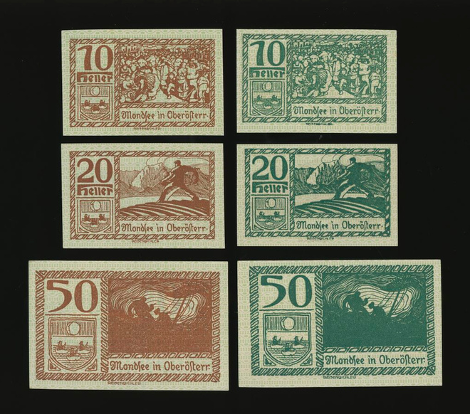 Itävalta Notgeld 2x10, 2x20, 2x50 Heller, Mondsee 1920