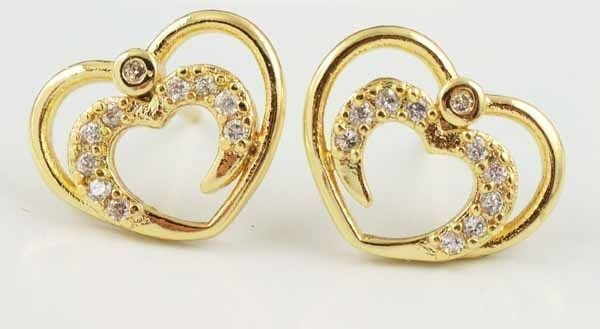 + 339 .. 9K Kulta Duble Sydän Crystal .. Korvakorut