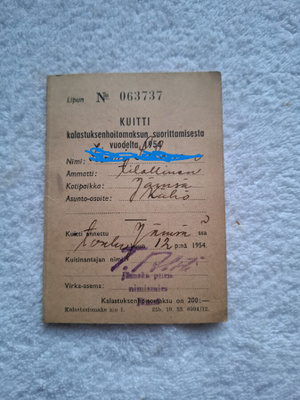 Kalastuksenhoitomaksu vuonna 1954 JÄMSÄ