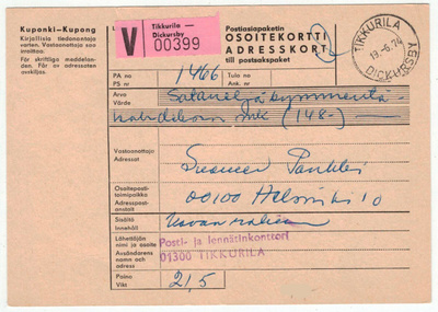 1974 vakuutettu postiasiapaketti