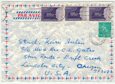 1965 Sibelius 25p 3 kpl ym kirje USAhan